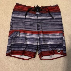 Ezekiel red and black stripe bathing suit